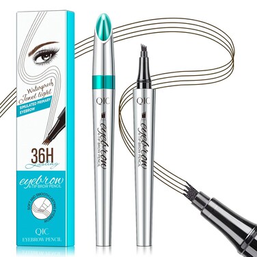 Eyebrow Pencil with 4 Tip Microblade for Natural Eyebrow Makeup Eyebrow Microblading Pen Waterproof &amp;Smudge-Proof (2# Dark Brown)