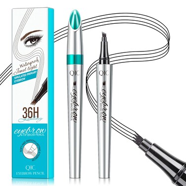 Eyebrow Pencil with 4 Tip Microblade for Natural Eyebrow Makeup Eyebrow Microblading Pen Waterproof &amp;Smudge-Proof (4# Black)