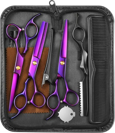 Professional Hair Cutting Scissors, 6.89 inch Barber Scissors Multifunctional Salon Thinning Scissors Straight Shears Tools for Mother Father Friends' Christmas Gift, Purple