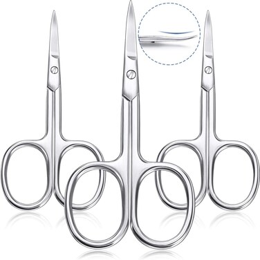 3 Pieces Cuticle Curved Scissors Manicure Scissors Stainless Steel Facial Hair Grooming Shears Multi-purpose Curved Shears Craft for Nail, Eyebrow, Eyelash, Dry Skin Blade