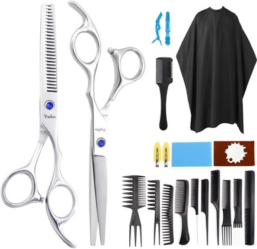 Hair Cutting Scissors, Yreihn 21Pcs Professional Thinning Layering Shear Comb Razor Cape for Women Men Children Kids, Barber Salon Home Use Hairdressing Tools