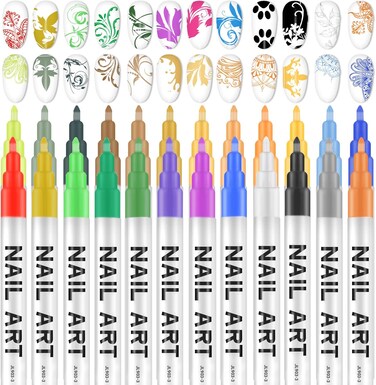 24 Pcs Nail Art Pens 3D Nail Polish Pens - Nail Art Pens for Painting Nails - Nail Polish Design Kit - DIY Nail Graffiti Pen Set for Girls Ladies 24 Colors