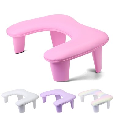 Professional Nail Tech Hand Rest - U-Shaped Manicure Arm Cushion, Large Microfiber PU Leather Pillow for Acrylic Nail Technicians (Pink)