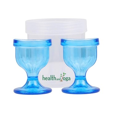 HealthAndYoga&trade; ChillEyes Colored Eye Wash Cups for Effective Eye Cleansing - with Storage Container - Eye Shaped Rim, Snug Fit (2 Pcs.)(Blue)