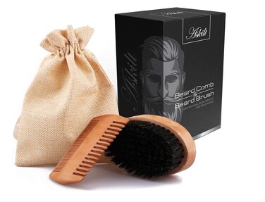 Beard Comb &amp; Beard Brush Set Natural Boar Bristle Brush and Dual Action Pear Wood Comb to Spread Balm or Oil for Growth - Softness Exfoliates Skin Helps Softening and Conditioning