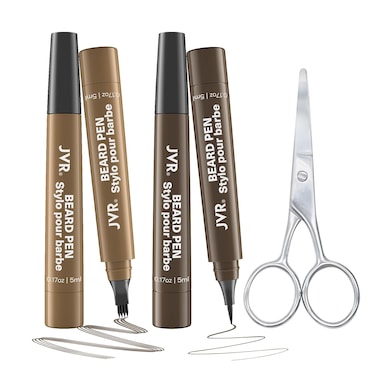 Beard Styling Kit for Men: Waterproof Pen Filler with Scissor, Long-Lasting Natural Finish for Defined Beards (Brown, 2 PCS)