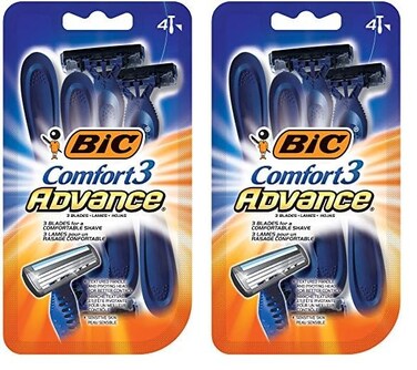 BIC Comfort 3 Advance Disposable Razors for Men for an Ultra-Soothing, Comfortable Shave, 4-count Packs of Disposable Razors With 3 Blades (Pack of 2)