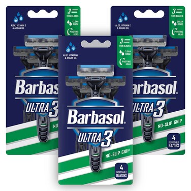 Barbasol Ultra 3 Premium Disposable Razor Value Pack Bundle (3 Packs/12 Total Razors)
