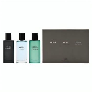 Zara Man Silver + Seoul + Green Savage Cologne for Men Fragrance Set EDT Eau De Toilette 3x 40 ML (1.35 FL OZ)
