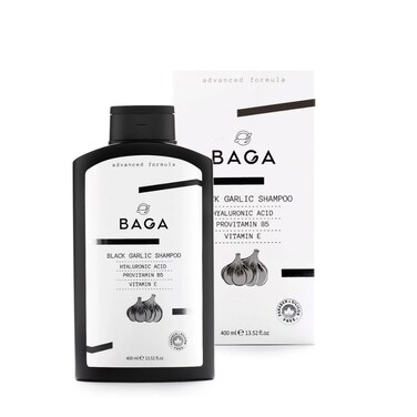 BAGA Black Garlic Shampoo &ndash; 13.52 fl oz (400 ml), Enriched with Hyaluronic Acid, Pro-Vitamin B5, and Vitamin E for Strengthening and Nourishing Hair