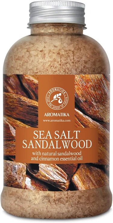 Bath Salts Sandalwood 21.16 Oz - Natural Sandalwood &amp; Cinnamon Essential Oil - Sea Salt - Best for Bath - Good Sleep - Relaxing - Body Care - Beauty