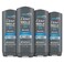 Dove Men+Care Post-Workout 3-IN-1 (Body + Face + Hair Wash) With Peppermint 4 Count Infused with Electrolytes + Magnesium 18 oz
