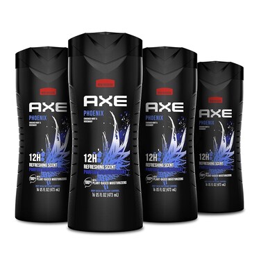 AXE Body Wash Phoenix 4 Count 12h Refreshing Scent Crushed Mint &amp; Rosemary Men's Body Wash with 100% Plant-Based Moisturizers 16 oz
