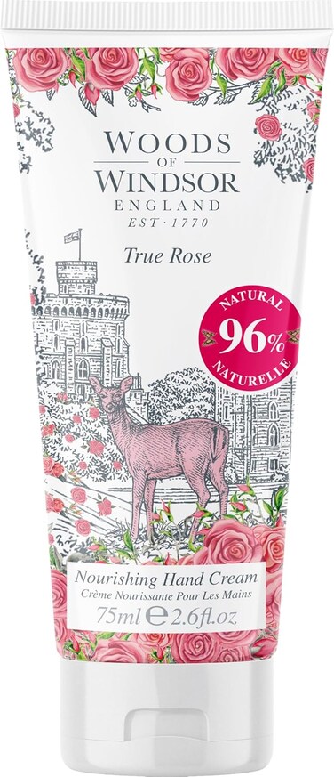 Woods of Windsor Hand Cream, Nourishing Rose Hand Cream for Men and Women, Moisturising Hand Cream with Vitamin E and Shea Butter, True Rose Scent 75ml