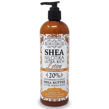 Shea Terra Organics Nilotik&rsquo; Shea Butter Ultra-Rich Lotion &ndash; Fragrance-Free   Natural Anti-Aging Daily Skin, Nails &amp; Hair Cream to Soften Dry Skin, Reduce Wrinkles &amp; Stretch Marks &ndash; 16 oz