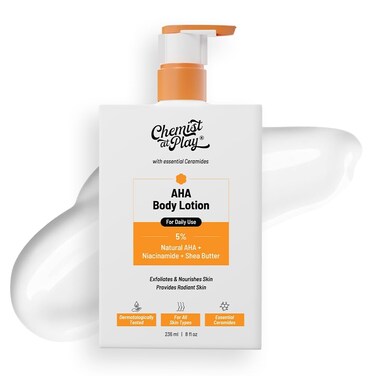AHA Body Lotion with 5% Natural AHA, Niacinamide, Shea Butter   For Exfoliating Dry &amp; Dead Skin Cells, Deep Nourishment &amp; Radiant Skin   Skin Brightening Lotion   236ml