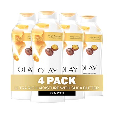 Olay Body Wash Ultra Rich Moisture for Women, Deeply Nourishes, Vitamin B3 Complex, Clinically Proven, Shea Butter Scent, 22 fl oz (Pack of 4)