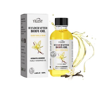 Vanilla Body Oil, Vanilla Body Juice Oil, Glass Bottle Vanilla Essential Oil Moisturizer Dry Skin, Natural Handcrafted Vanilla Fragrance Moisturizing Oil for Women，4.06 Fl Oz