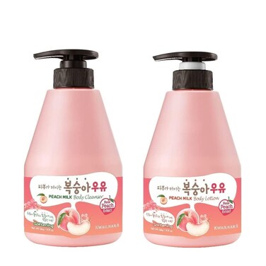 WELCOS KWAILNARA Peach Milk Body Lotion &amp; Body Wash Set &ndash; Hydrating &amp; Nourishing Korean Skincare Set with Peach Extract, 560 g / 19.75 oz Each