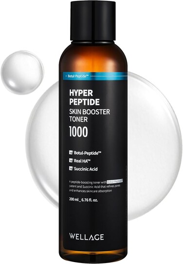 WELLAGE Hyper Peptide Skin Booster Face Toner - Anti-Aging, Wrinkle Improvement, Elasticity Enhancement with Botul-Peptide - Korean Facial Astringent for Uneven Texture, Reduces Pores, 6.76 fl.oz.
