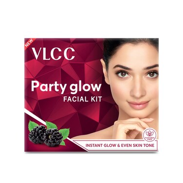 VLCC Party Glow Facial Kit - Single Use   Salon Like Facial at Home in Just 6-Steps   Includes Cleanser, Scrub, Cream, Face Pack &amp; Moisturizing Gels   2.12 Oz/60g