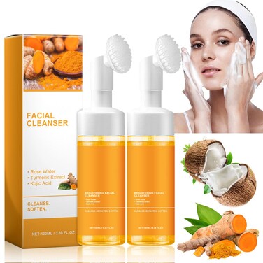 Turmeric Facial Cleanser, Turmeric Face Wash, Turmeric Foaming Facial Cleanser, Turmeric Facial Wash, Turmeric Foaming Cleanser for All Skin Deep Cleaning (2pcs)