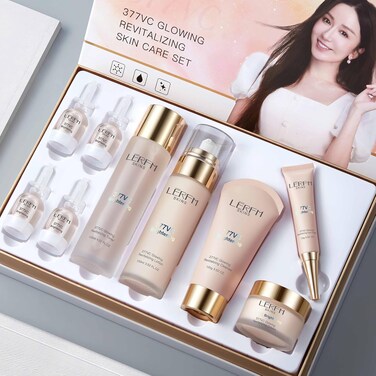 AESTHTANY LERFM Moisturizing Brightening Aloe Face Skin Care Set Hyaluronic Serum Skin Care Set   Radiant, Youthful Skin Alcohol-Free Hypoallergenic Cleanse, Recondition and Puri (377- Nine piece set)
