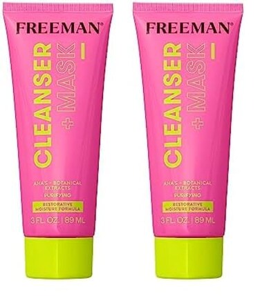 Freeman Restorative Facial Cleanser + Mask, Moisturizing &amp; Purifying Cream-To-Foam Face Wash, Multipurpose Skincare to Deep Clean, AHA's &amp; Botanical Extracts Face Mask, 3 fl.oz./ 89 mL Tube, 1 Count
