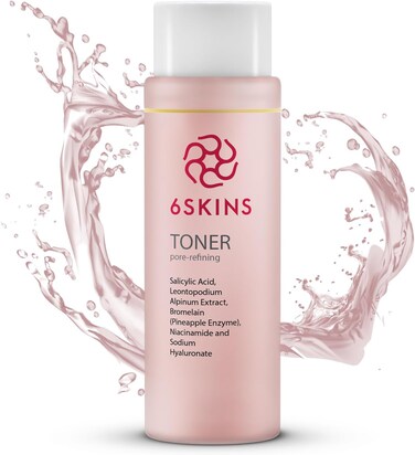 6SKINS&reg; Pore Refining Toner &ndash; Hydrating Facial Exfoliant with Salicylic Acid (BHA), AHA, Niacinamide &amp; Hyaluronic Acid   Reduces Pores, Wrinkles, Oil &amp; Enhances Glow   150 ml - 5.07 fl oz