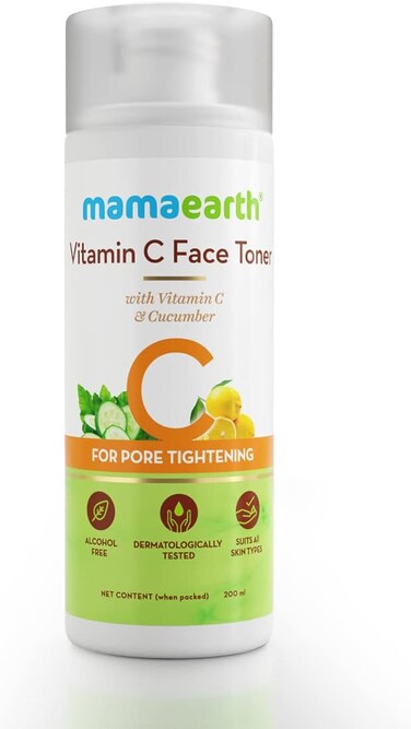 Mamaearth Vitamin C Face Toner with Cucumber &amp; Witch Hazel   Pore Tightening &amp; Hydrating Formula   Clears Oil &amp; Impurities &amp; Restores pH Balance   Alcohol-Free   6.76 Fl Oz (200ml)