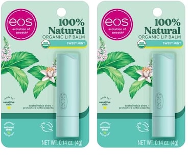 eos 100% Natural &amp; Organic Lip Balm- Sweet Mint, Dermatologist Recommended, All-Day Moisture Lip Care, Made for Sensitive Skin, 0.14 oz (Pack of 2)