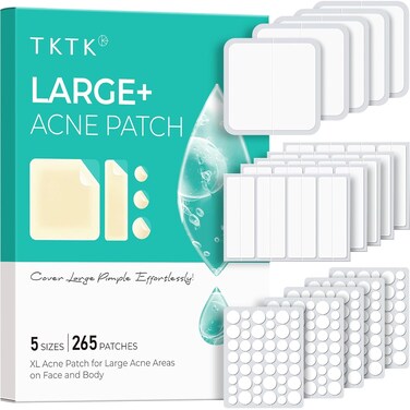 Large Pimple Patches, 60 mm XL Acne Patches, Big Hydrocolloid Bandages for Body, Face, Forhead, Chin, Neck Zit Breakouts, Hydrocolloid Patch (Square, Strip, Dot 5 Sizes 265 Count)
