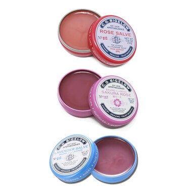 C.O. Bigelow All Purpose Salves, Variety Pack of 3 Lip Balm Tins for Chapped Lips &amp; Dry Skin - Classic Rose, Lavender &amp; Sakura Rose Moisturizing Lip and Skin Salves, 0.8 oz each