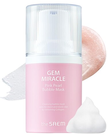 THESAEM Gem Miracle Pink Pearl Bubble Mask - Korean Wash Off Mask with Oxygen Bubbles - Gentle Pore Cleanser, Bubble Mask for Radiant and Firm Skin - Collagen, Calamine, Hyaluronic Acid, 1.76oz.