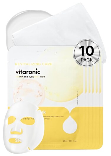 [K Beauty Snp] Vitaronic Ampoule Sheet Mask   Nourishing, Moisturizing, and Refreshing for All Skin Types with Vitamin B, C, D, and E   Face Masks Skincare   Korean Skin Care Facial Mask   10 Sheets