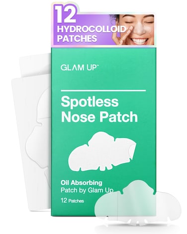 GLAM UP Spotless Nose Patch Hydrocolloid Coverage for Nose Pores, Zits and Oil - Overnight Strong Waterproof to Absorb Blackheads &amp; Pimple Nose Gunk, and Calm with Tea Tree (12 Patches)