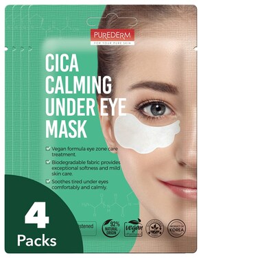 Purederm Cica Calming Under Eye Mask (4 Pack) &ndash; Cica Under Eye Patches for Relaxing &amp; Calming
