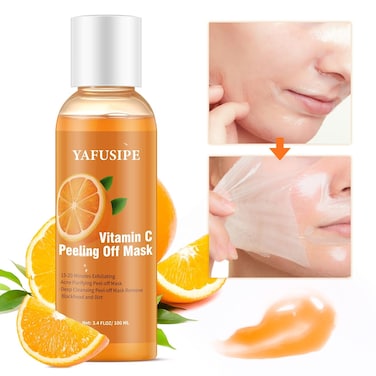 Peel Off Face Mask Vitamin C Peel Off Masks, Blackhead Mask Orange Peeling Lotion Gentle Exfoliating Mask Blackhead Remover Poreless Deep Cleanse Purifying Hand Masks for Face Arms Neck 3.4 FLOZ