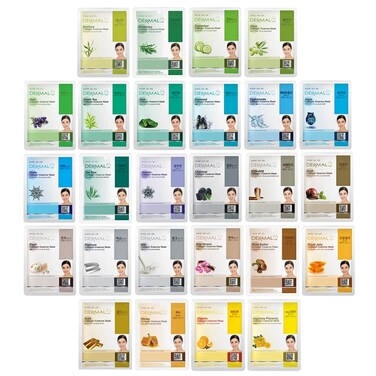 DERMAL 26 Combo Pack Collagen Essence Korean Face Mask (Green &amp; Yellow) - Hydrating &amp; Soothing Facial Mask with Panthenol - Hypoallergenic Sheet Mask for All Skin Types - Home Spa Treatment Mask