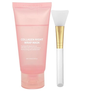 2024 Collagen Overnight Wrapping Peel Off Facial Mask with Jelly Brush, Elasticity &amp; Hydration, Natural Ingredients for Firmer Skin, Reduces Sagging &amp; Dullness, Korean Skin Care（75ml, 2.54 fl.oz)