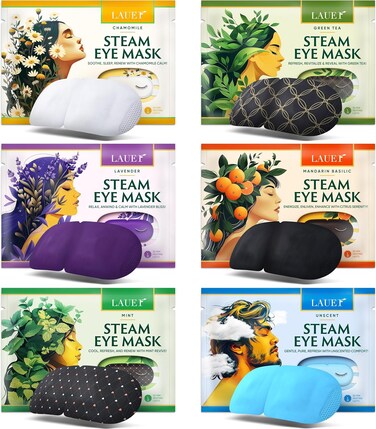 Heated Eye Steam Mask Dry Eyes Self Warm Compress for Dark Circles Puffiness Treatment Warming Eye Mask for Relaxation &amp; Moist Heat Therapy Fatigue, Stress, and Migraine 6 Pack Aromas Home Spa