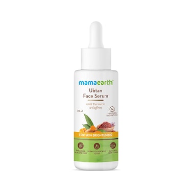 Mamaearth Ubtan Face Serum for Radiant Skin   Helps Give Natural Glow &amp; Retain Moisture Balance   Turmeric &amp; Saffron Infused Sun Damage Repair Solution   1.01 Fl Oz/30ml