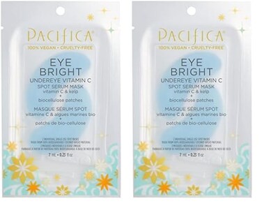 Pacifica Beauty, Eye Bright Vitamin C Spot Serum Mask, Under Eye Patches, Brightening, Moisturizing, Plumping for all Skin Types, Plant-Based, Vegan + Cruelty Free, Blue, 1 Count (Pack of 2)