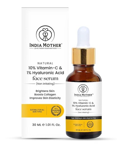 10% Vitamin C Face Serum with 1% Hyaluronic Acid &ndash; Tested Solution for glowing skin,Anti-Aging &amp; Hydrated Skin For both Men and Women 30 ml Water based serum  Black white &amp; yellow