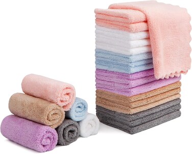 Orighty Makeup Remover Cloths, Cleansing, Reusable, Soft &amp; Washable Coral Fleece Microfiber Washcloths / Towel for Face, Eye, Lips, Pack of 24, 7 x 7 inch