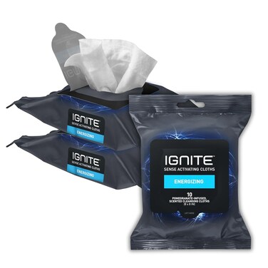 Medline Ignite Mens Body Wet Wipes, Extra Thick 8" x 8" Shower Wipes, Energizing Scent, 10 Count (Pack of 3)