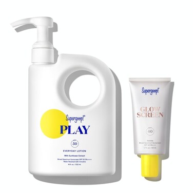Supergoop! PLAY Everyday Lotion SPF 50 (18 fl oz) + Glowscreen SPF 40, Sunrise (1.7 fl oz) - Broad Spectrum Body &amp; Face Sunscreen for Sensitive Skin