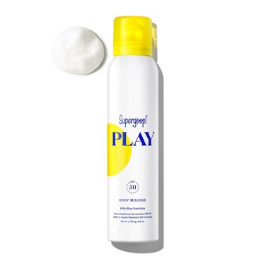 Supergoop! PLAY Body Mousse SPF 50 with Blue Sea Kale - 6.5 oz - Broad Spectrum Whipped Sunscreen for Sensitive Skin - Fun to Apply - Great for Active Days