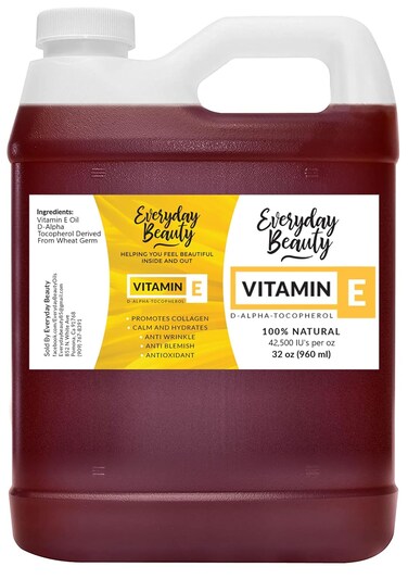 Pure Vitamin E Oil Bulk - 32 oz D-Alpha Tocopherol 100% Pure &amp; All Natural 42,500 IU per oz - Not a Blend, Thick, Amber Color - From Wheat Germ - Face Body Hair - DIY Cosmetics &amp; After Surgery Scars