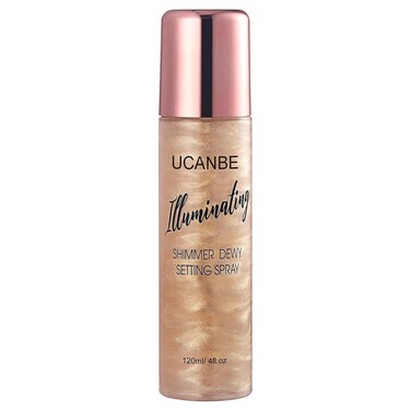 UCANBE Shimmer Dewy Setting Spray &ndash; Glowing + Makeup Setting Spray 2 in 1 Lightweight Formula for a Radiant Glow,Long-Lasting Face Mist for Face Body, 4 Fl Oz #Champagne